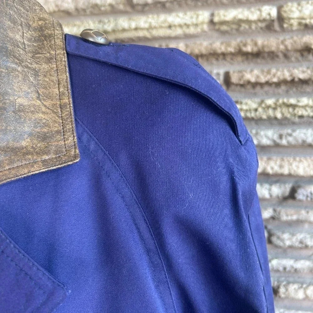 SB II Vintage Purple Double Breasted Trench Coat Leather Collar Liner - Picture 7 of 10